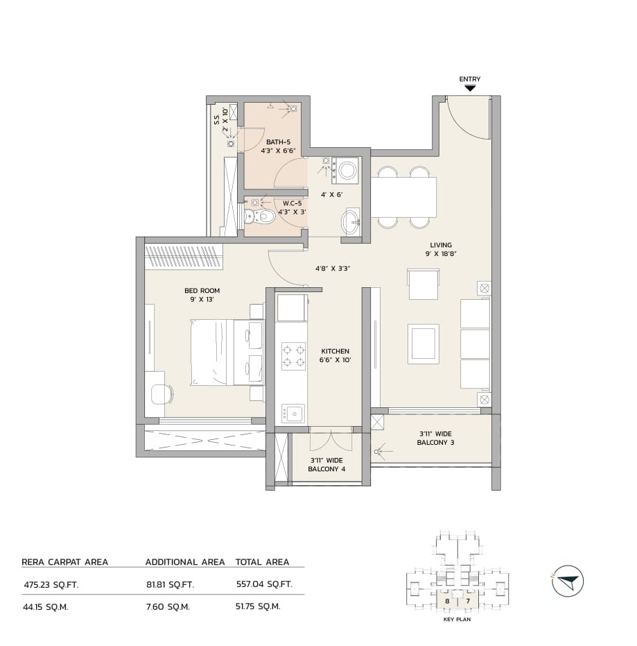 1 BHK Floor Plan